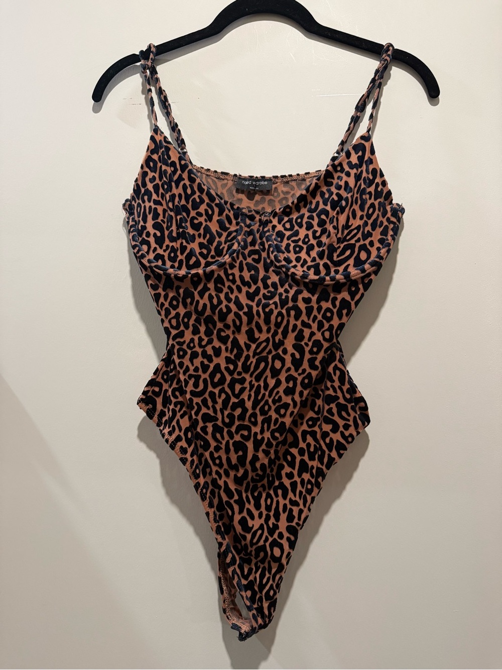Naked Wardrobe Leopard Underwire Bodysuit Brown Black